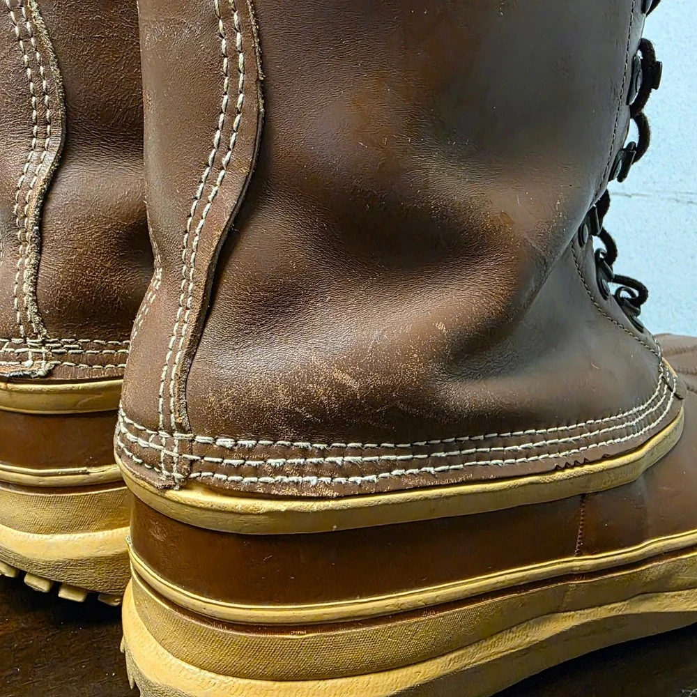 Kaufman Sorel Champion Winter Boots Mens 11 Brown Leather Wool Lined Rubber Duck
